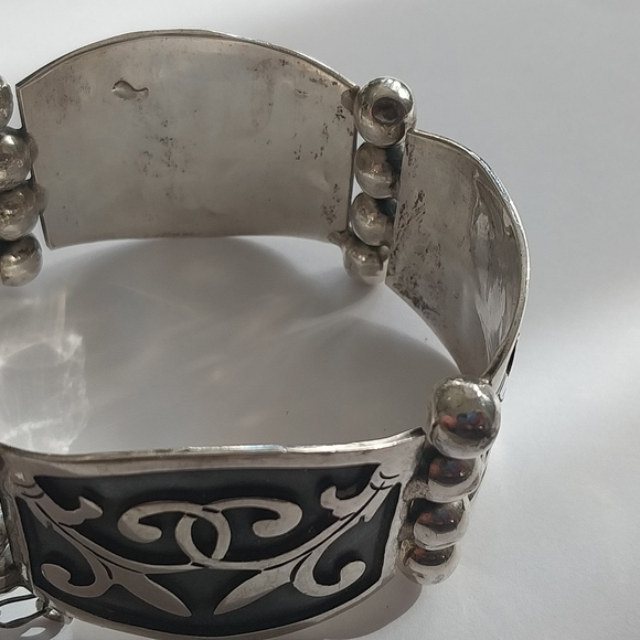 Vintage solid silver floral link panel bracelet - Picture 11 of 13